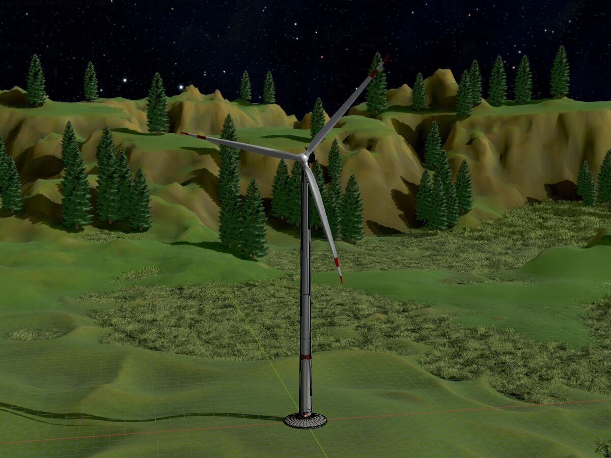 Wind turbine V1 H-175 RD 172 m Animation and Foundation Low-poly 3D model_9