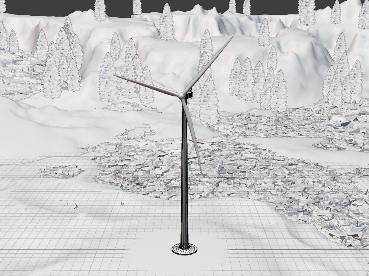 Wind turbine V1 H-175 RD 172 m Animation and Foundation Low-poly 3D model_13