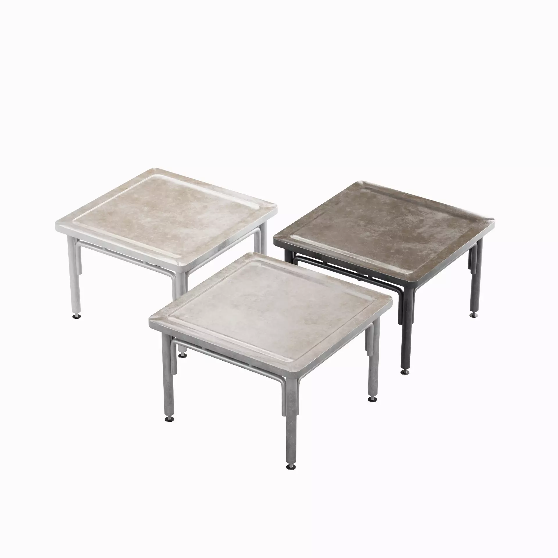 Steel Table Set Low-poly 3D model_0
