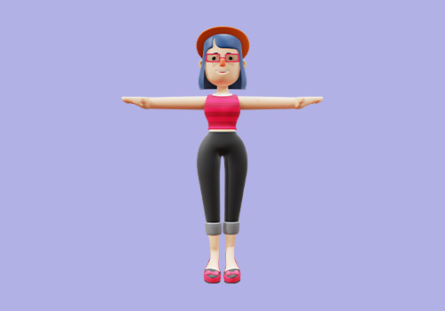 Stylized 3D Cute Lady Character - Female in Casual Outfit 3D model_2