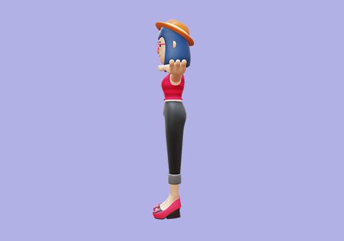 Stylized 3D Cute Lady Character - Female in Casual Outfit 3D model_4