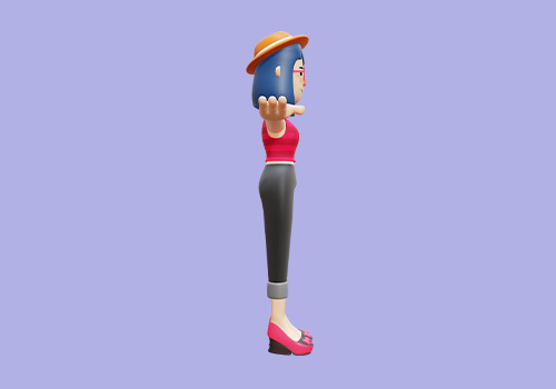 Stylized 3D Cute Lady Character - Female in Casual Outfit 3D model_5