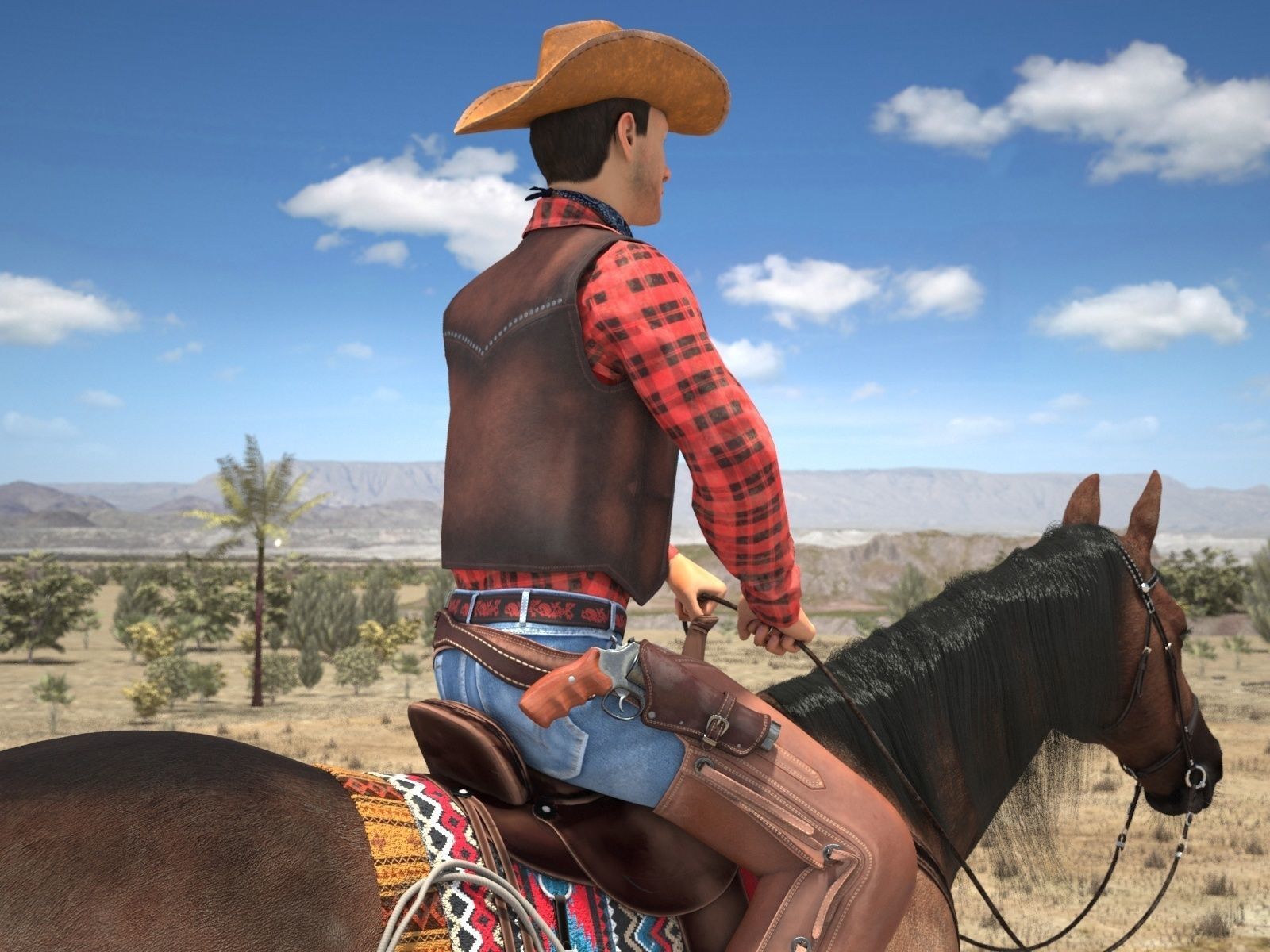 Cowboy on the Horse 3D model_3