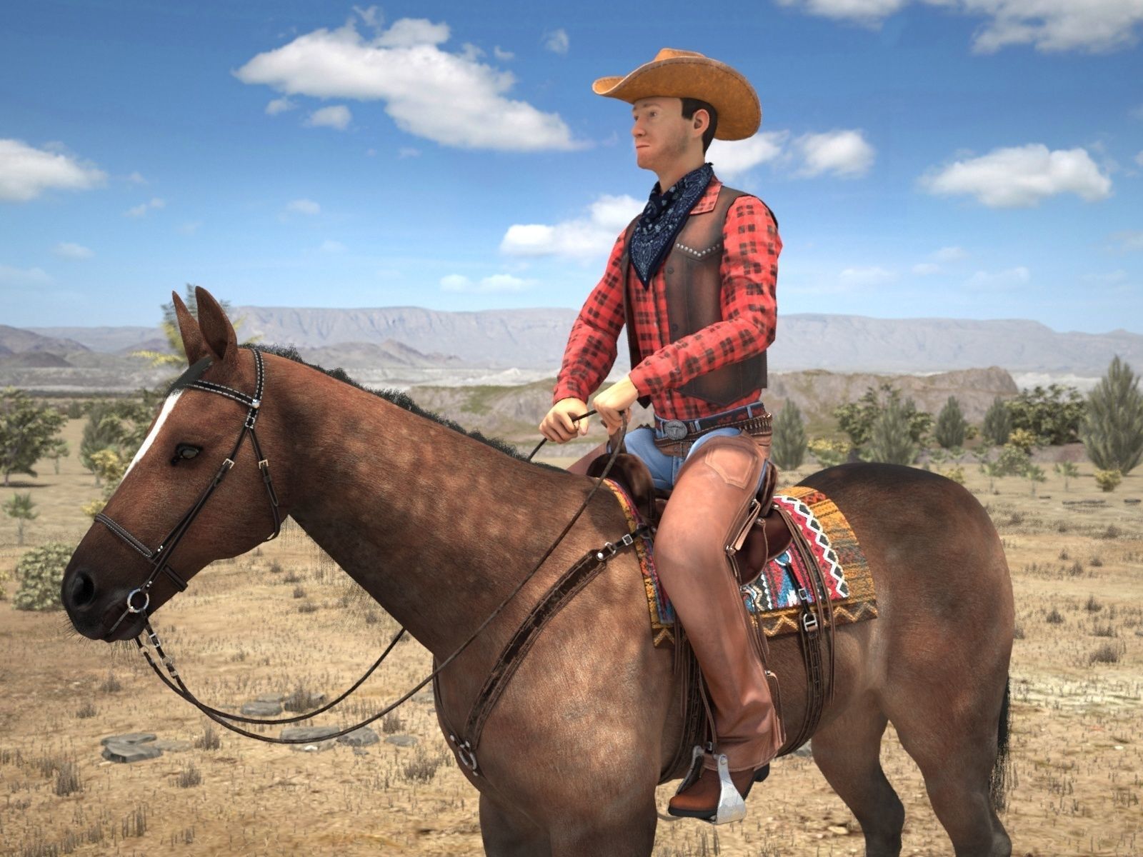 Cowboy on the Horse 3D model_1