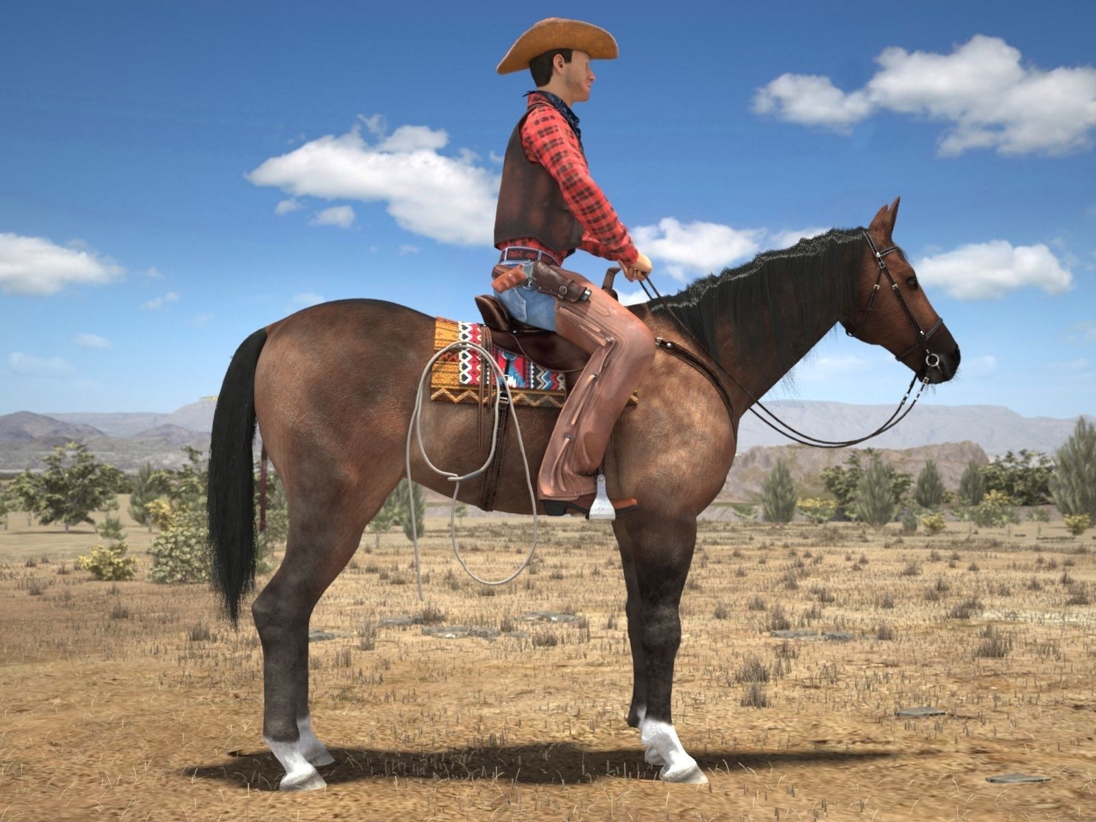 Cowboy on the Horse 3D model_6