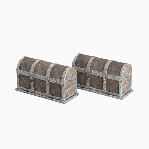 Wooden Treasure Chest Set Low-poly 3D model