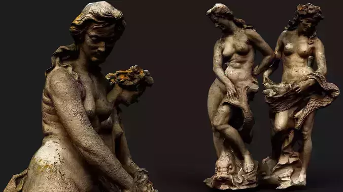 ancient nymphs stone monument PBR photogrammetry