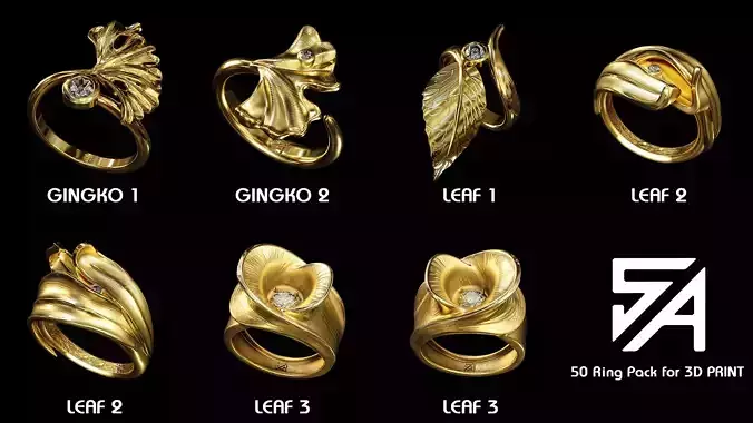 Jewelry RING PACK VOL 1- 50 STL MODELS FOR 3D PRINTINGS
