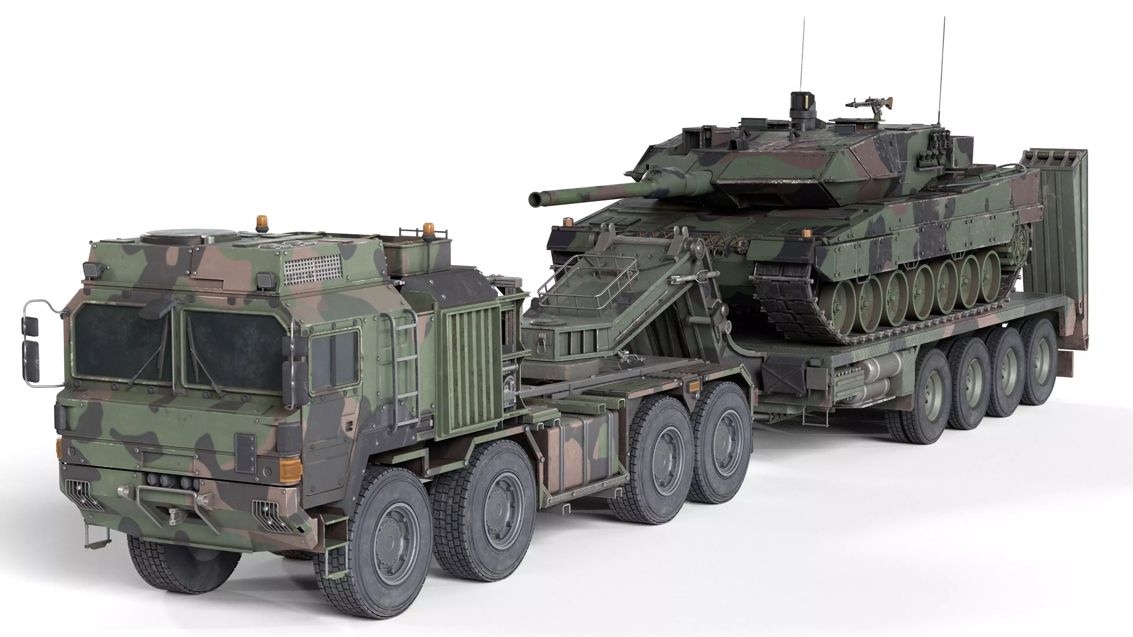 Rheinmetall HX81 Military Truck with Troller Tank Low-poly 3D model