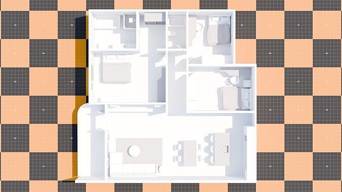Low-Poly Interior Layout-Space Planning High Rise Apartment  3D model