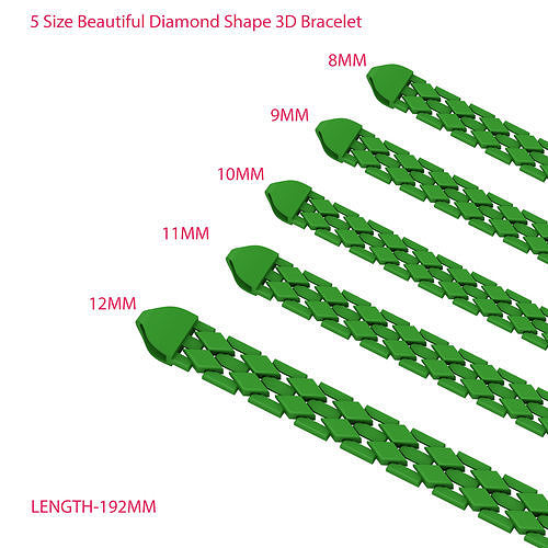 5 Size Beautiful Diamond Shape 3D Bracelet 3D Model Collection