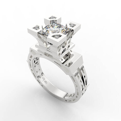 Modern Architectural Engagement Ring 3D print model