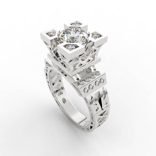 Multi-Stone Eiffel Tower Diamond Ring 3D print model