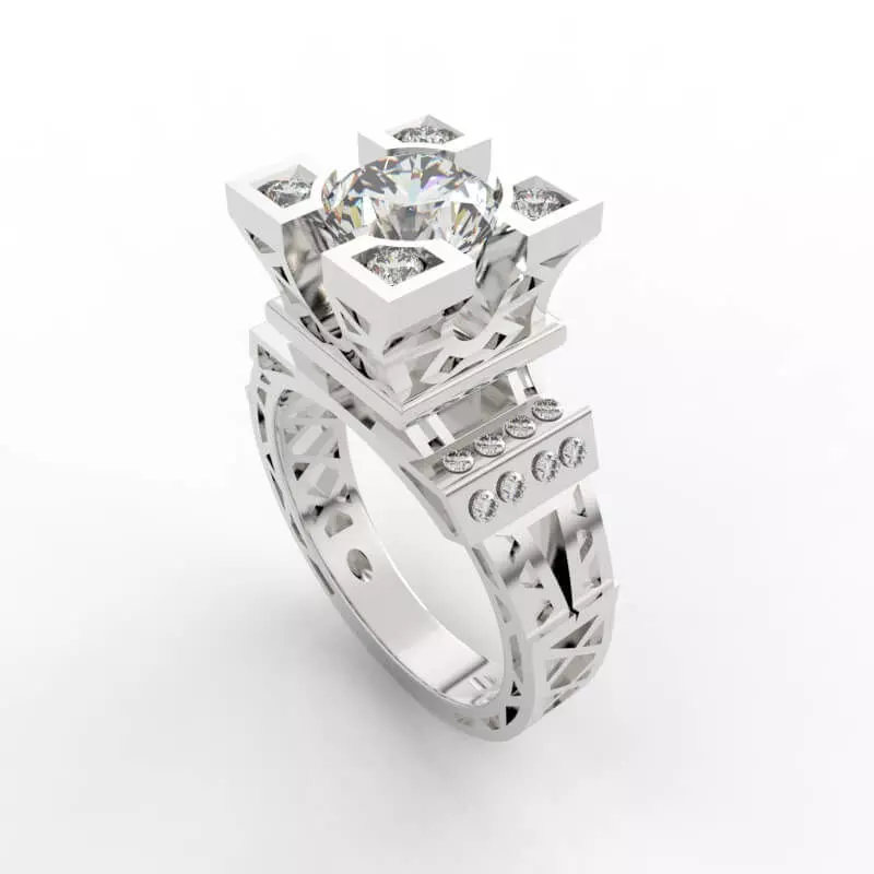 Multi-Stone Eiffel Tower Diamond Ring 3D print model