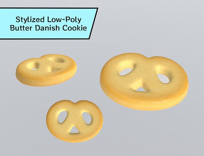 Stylized Low-Poly Butter Danish Cookie  Low-poly 3D model