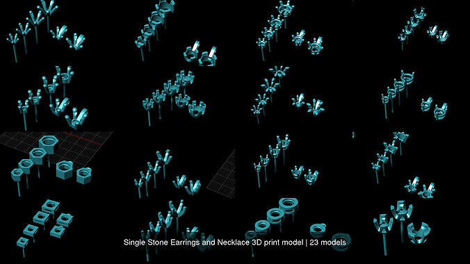 Single Stone Earrings and Necklace 3D print model 3D Model Collection