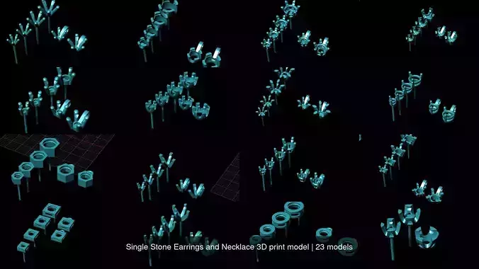 Single Stone Earrings and Necklace 3D print model 3D Model Collection