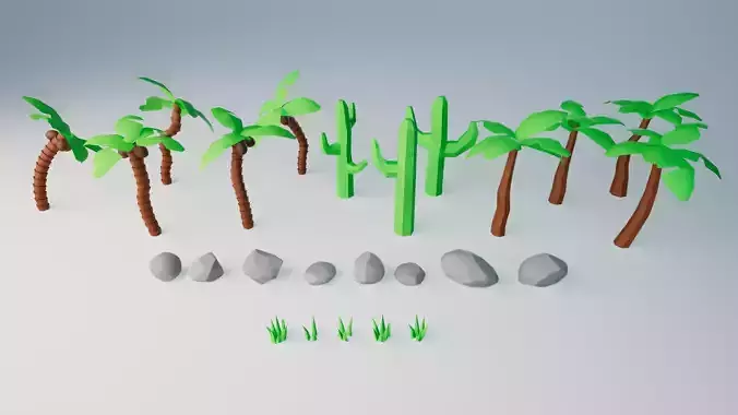 Stylized low poly desert vegetation pack