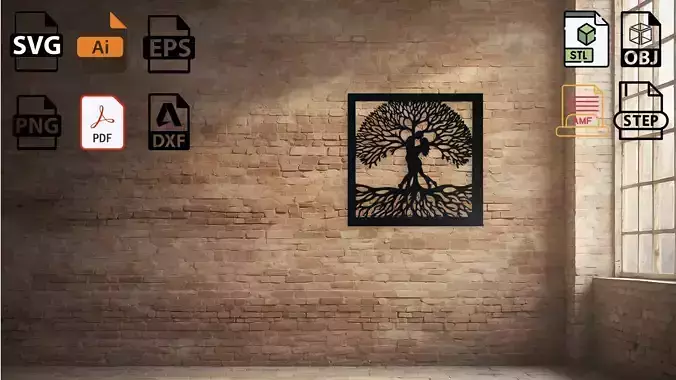 Kissing Couple Tree of Life Wall Art 3D print model