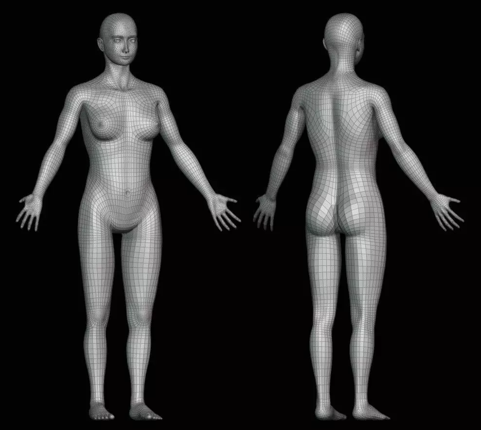 Female character Low-poly 3D model_0