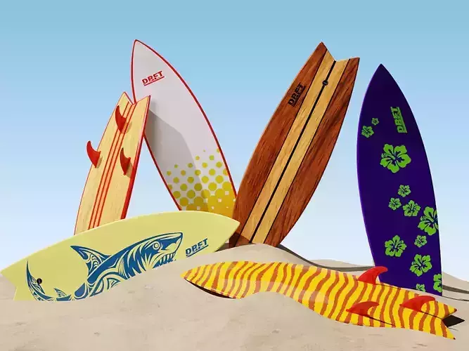 Fishboard Surfboard with 6 Graphic Design Variants