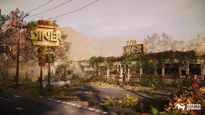 Post-Apo American Diner Environment Low-poly 3D model