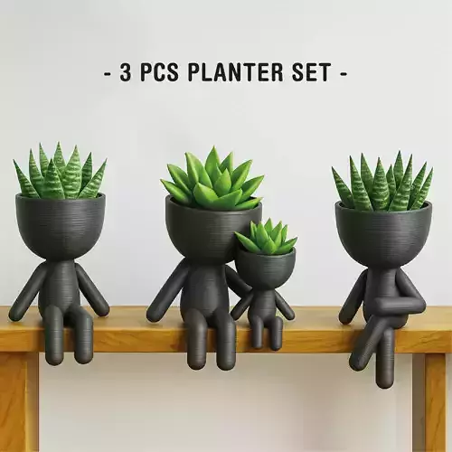 Robert Planter Set  Plant Buddy Planter  Human Succulent Pot 3D print model
