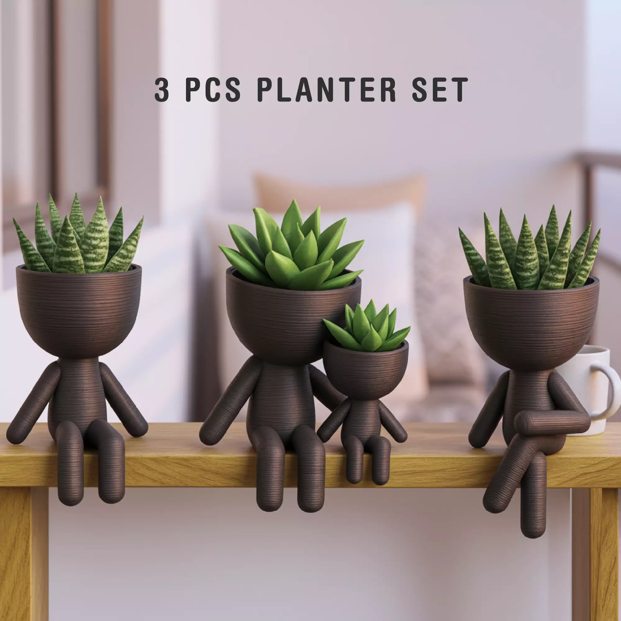 Robert Planter Set Plant Buddy Planter Human Succulent Pot 3D print model