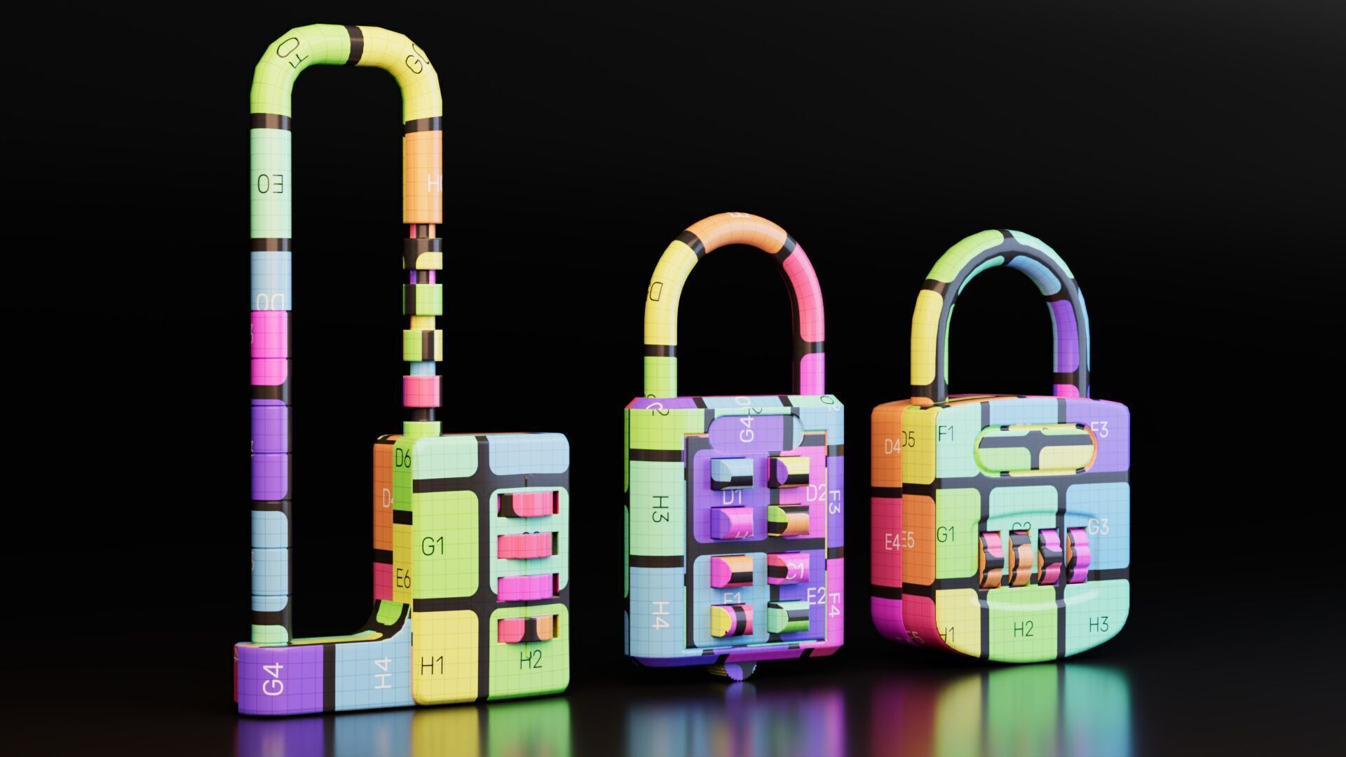 Combination Padlocks Low-poly 3D model_13