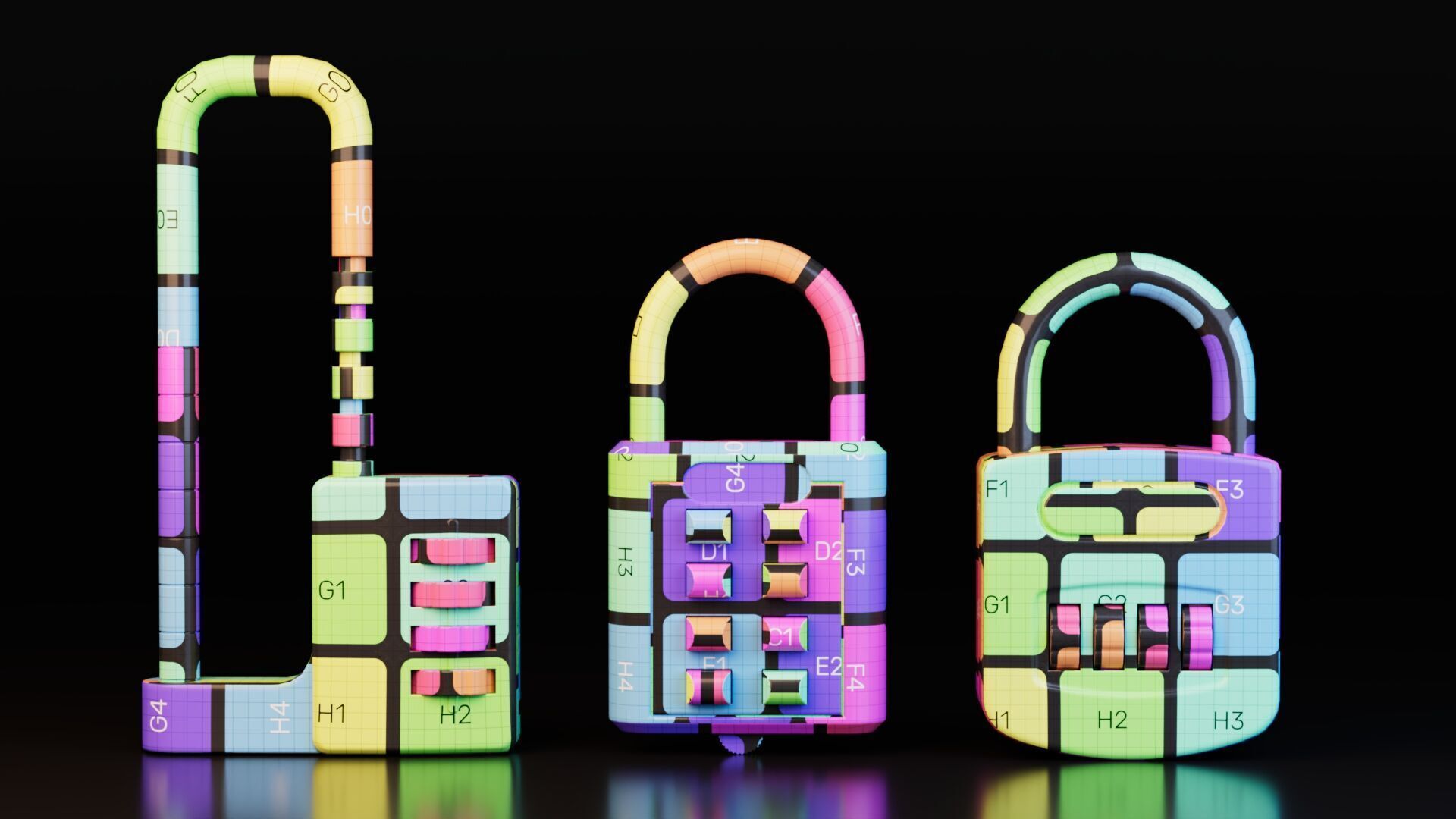 Combination Padlocks Low-poly 3D model_14