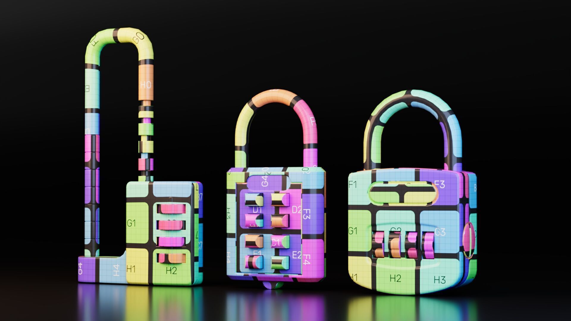Combination Padlocks Low-poly 3D model_12