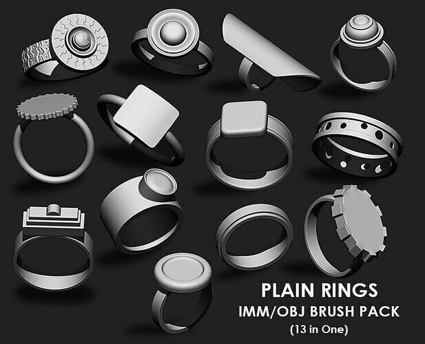 Plain Rings IMM Obj Brush Pack 13 in One 3D model