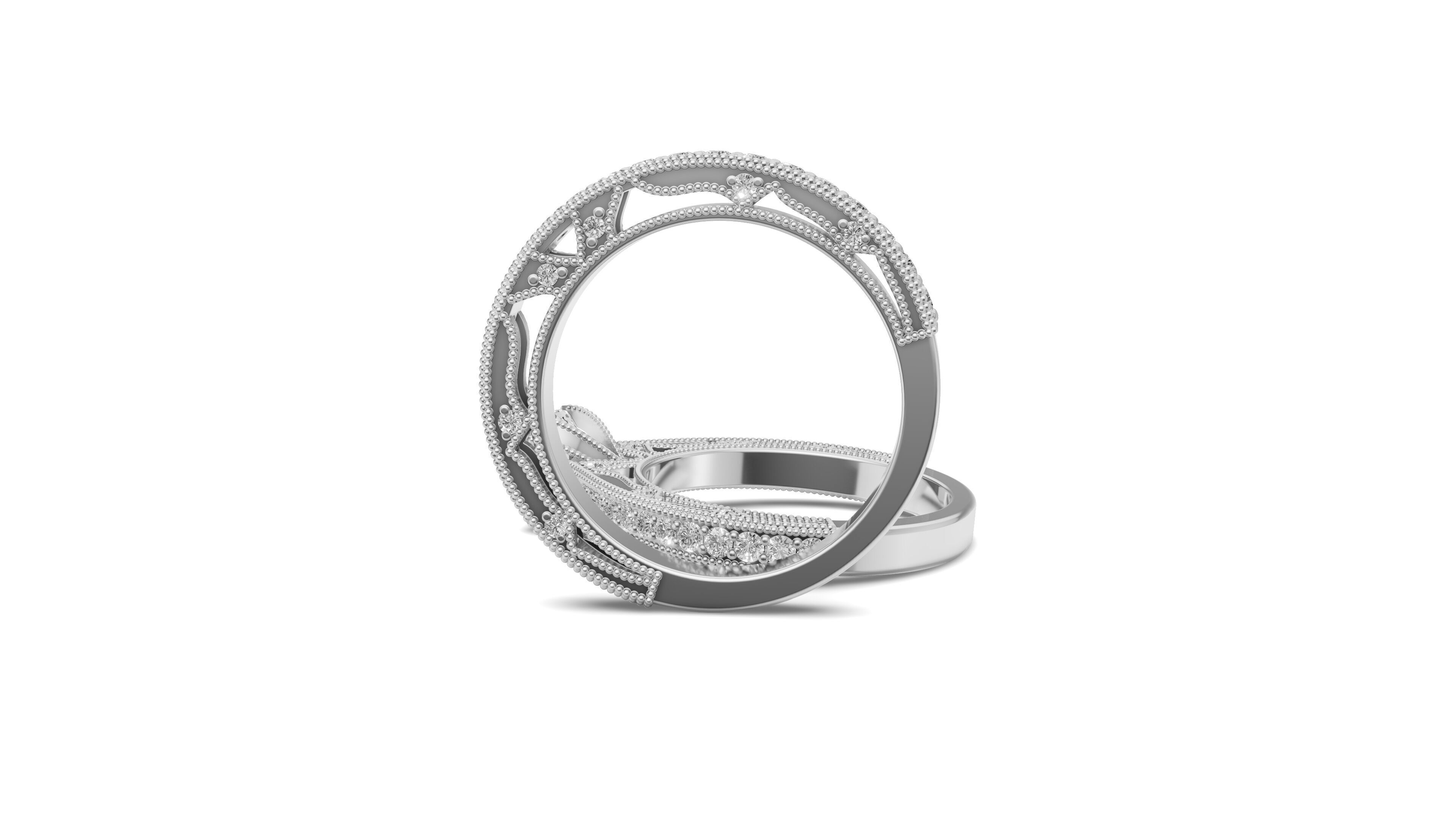 Solitaire Engagement Ring and Matching Band 3D print model_11