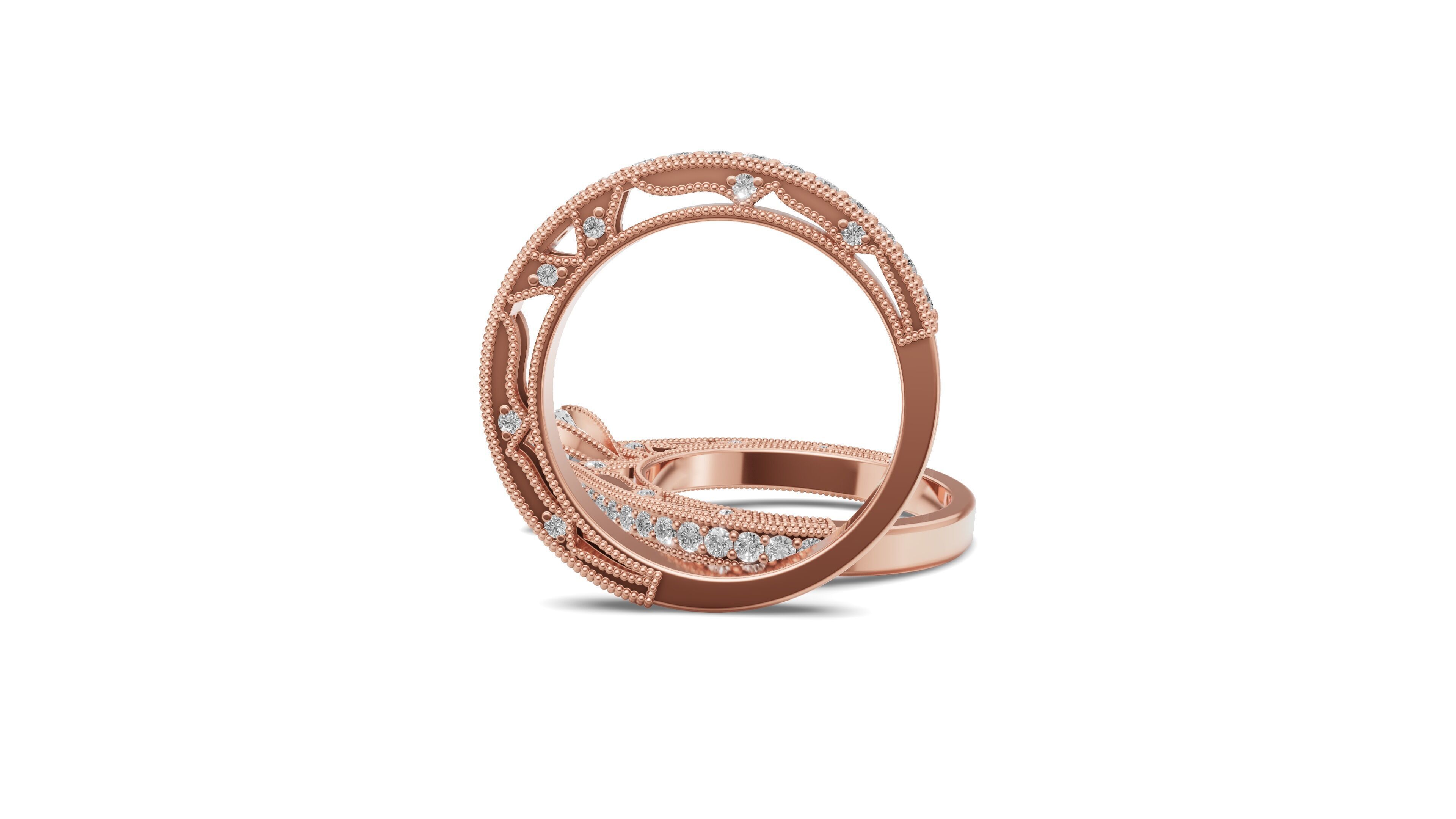 Solitaire Engagement Ring and Matching Band 3D print model_12
