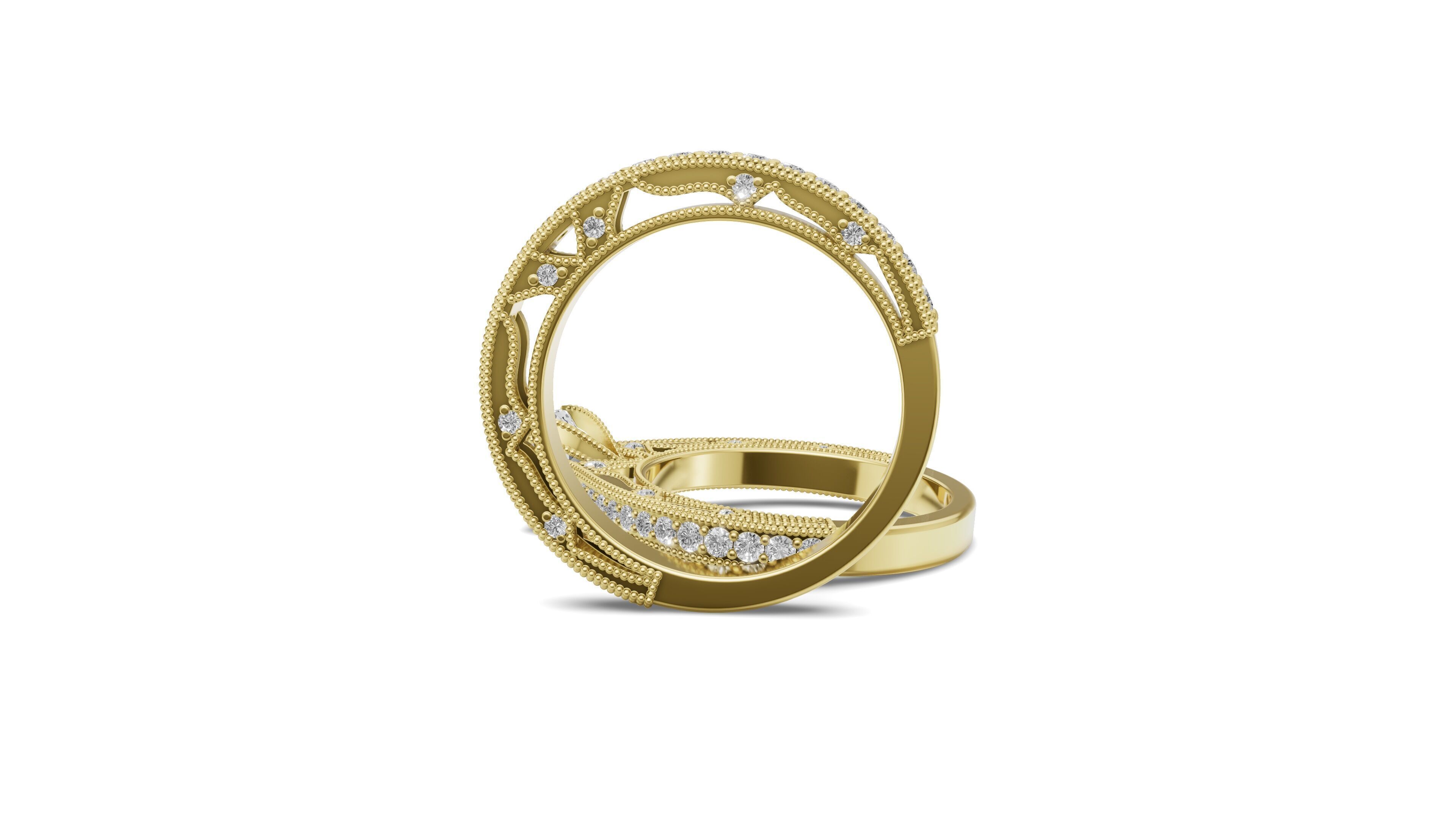 Solitaire Engagement Ring and Matching Band 3D print model_10
