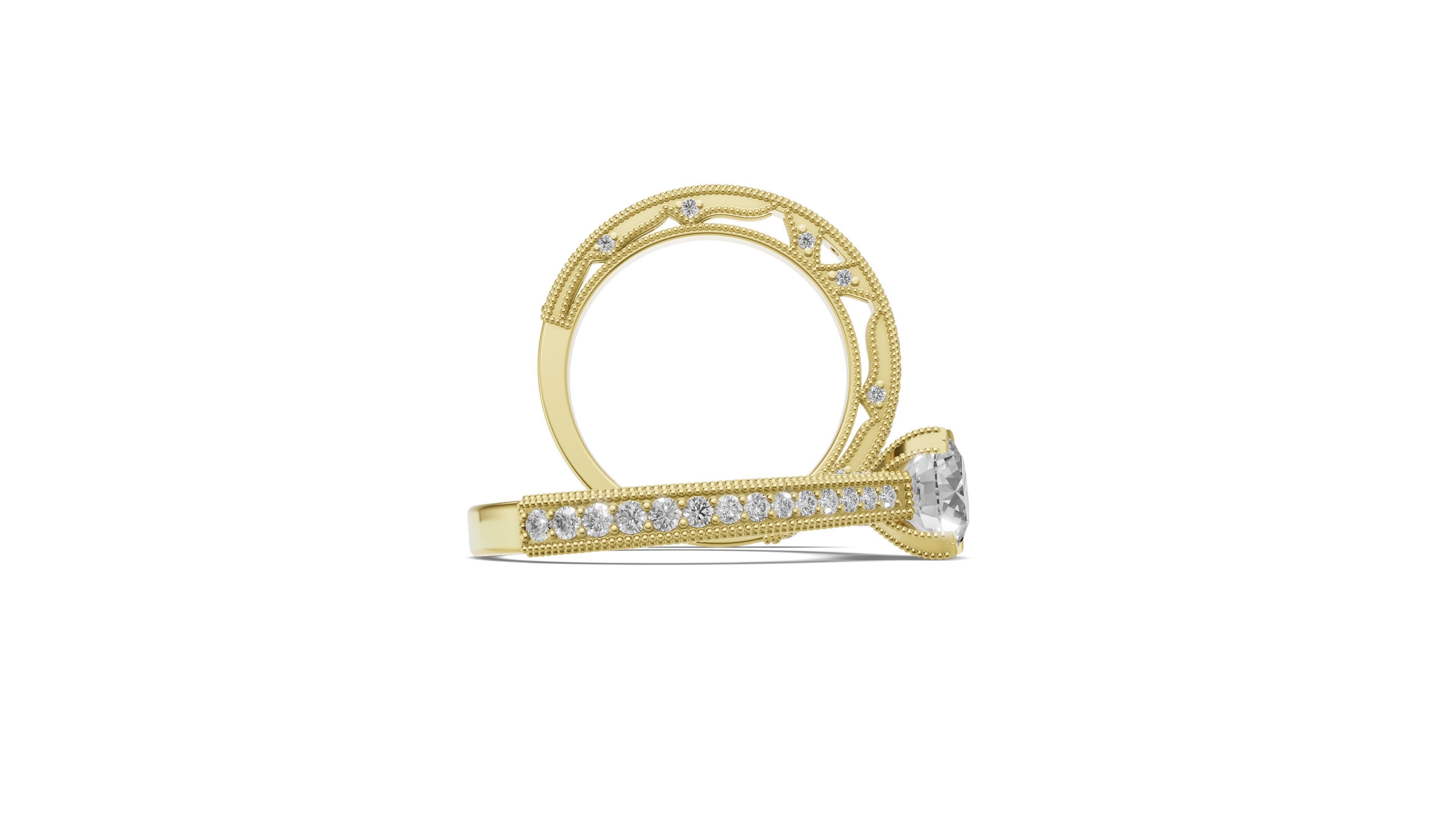 Solitaire Engagement Ring and Matching Band 3D print model_6
