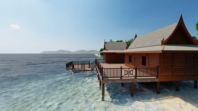 Beach wooden cottage-villa-modern house 3D model