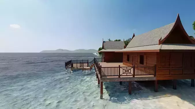 Beach wooden cottage-villa-modern house 3D model