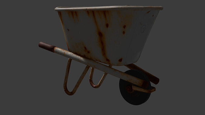 Rusted metal wheelbarrow Low-poly 3D model