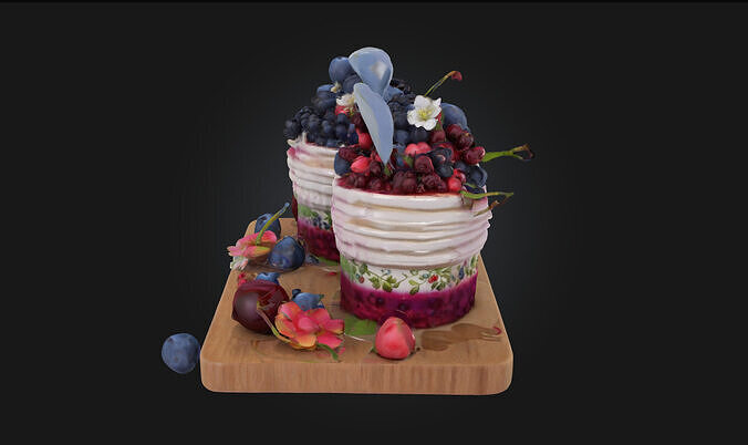 Berry Bliss Desserts  A Sweet Symphony of Color and Flavor 3D model 2