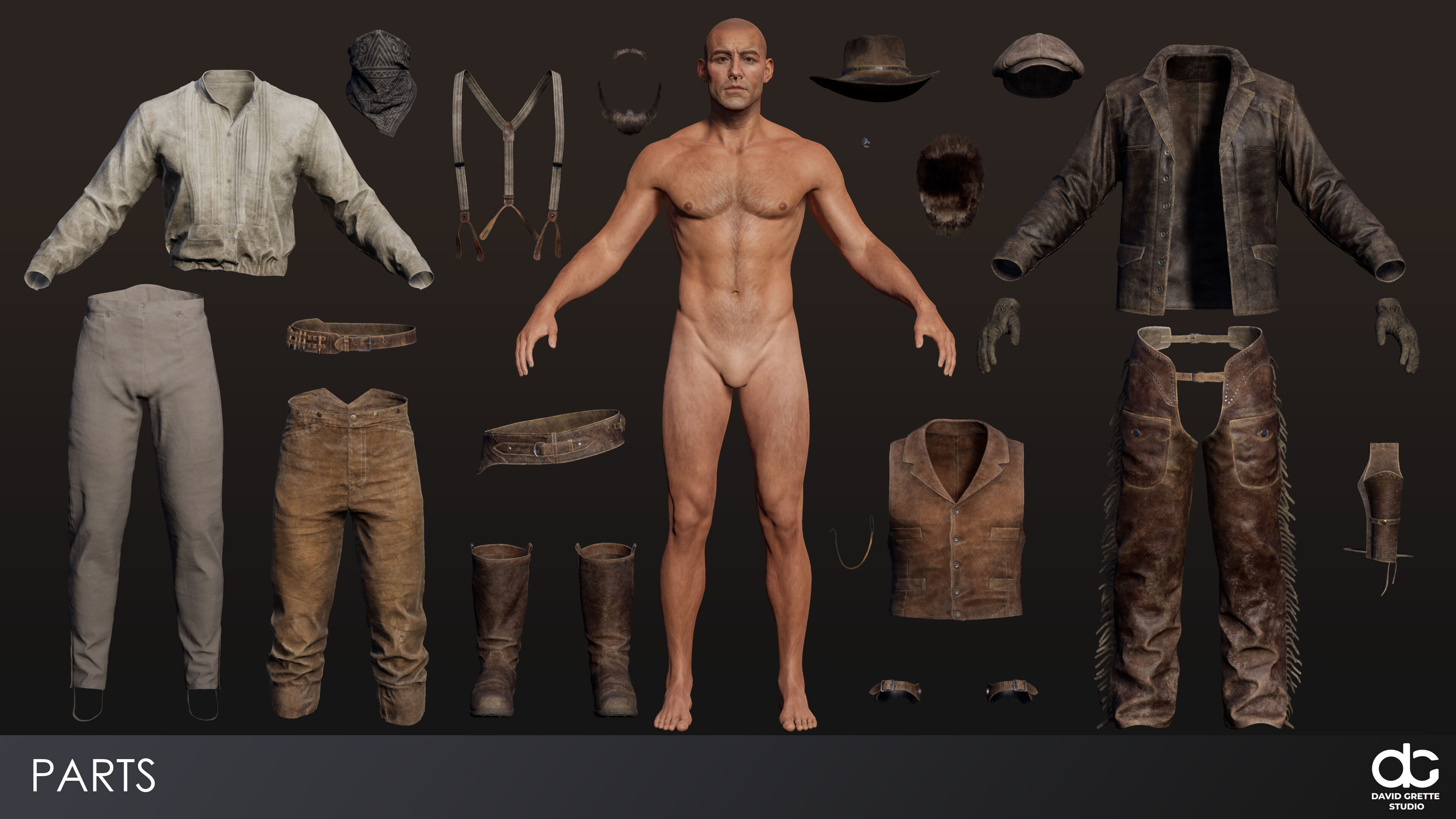 Western Character John - Survival Shooter Cowboy Man Low-poly 3D model_12