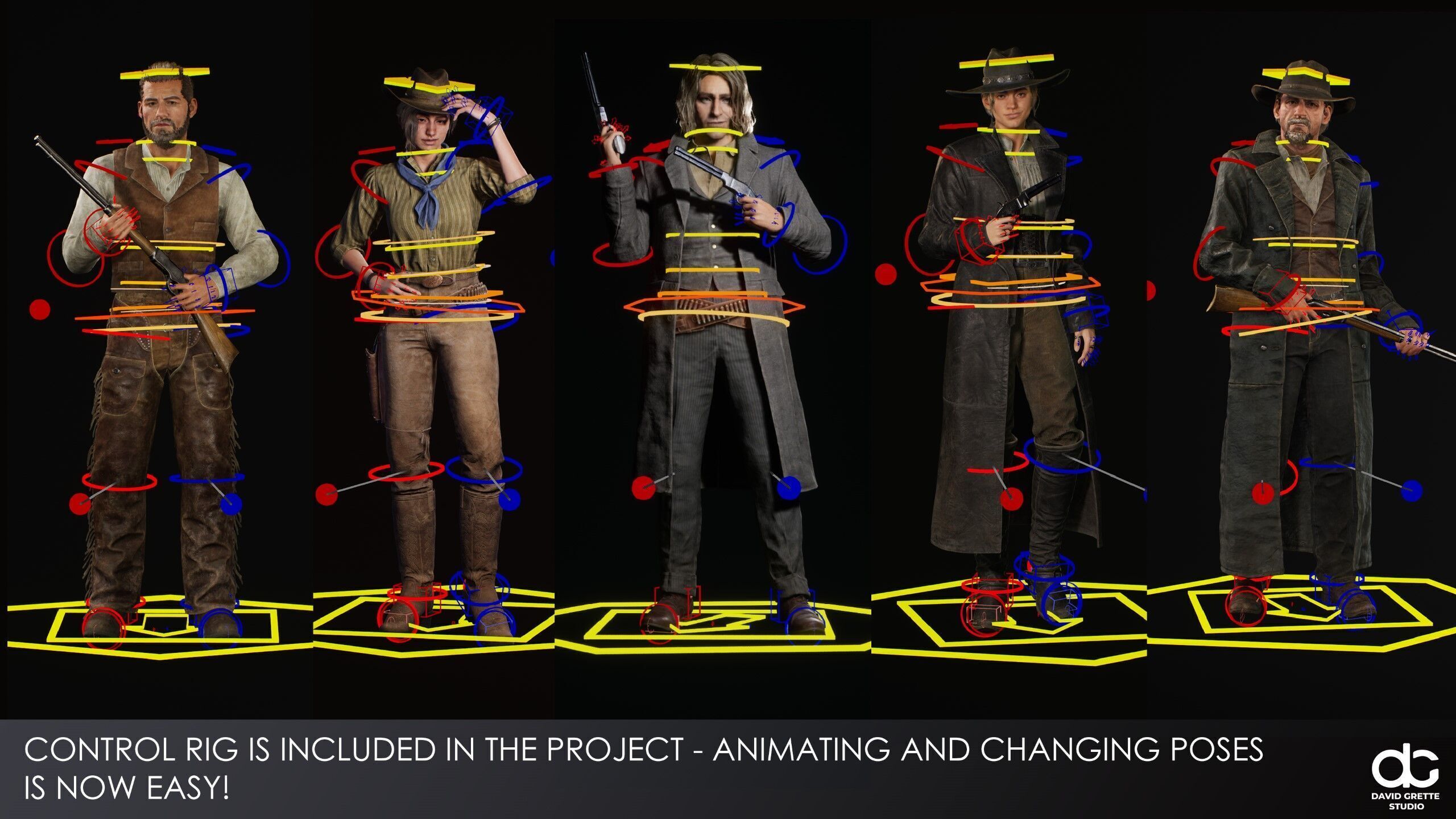 Western Character John - Survival Shooter Cowboy Man Low-poly 3D model_16