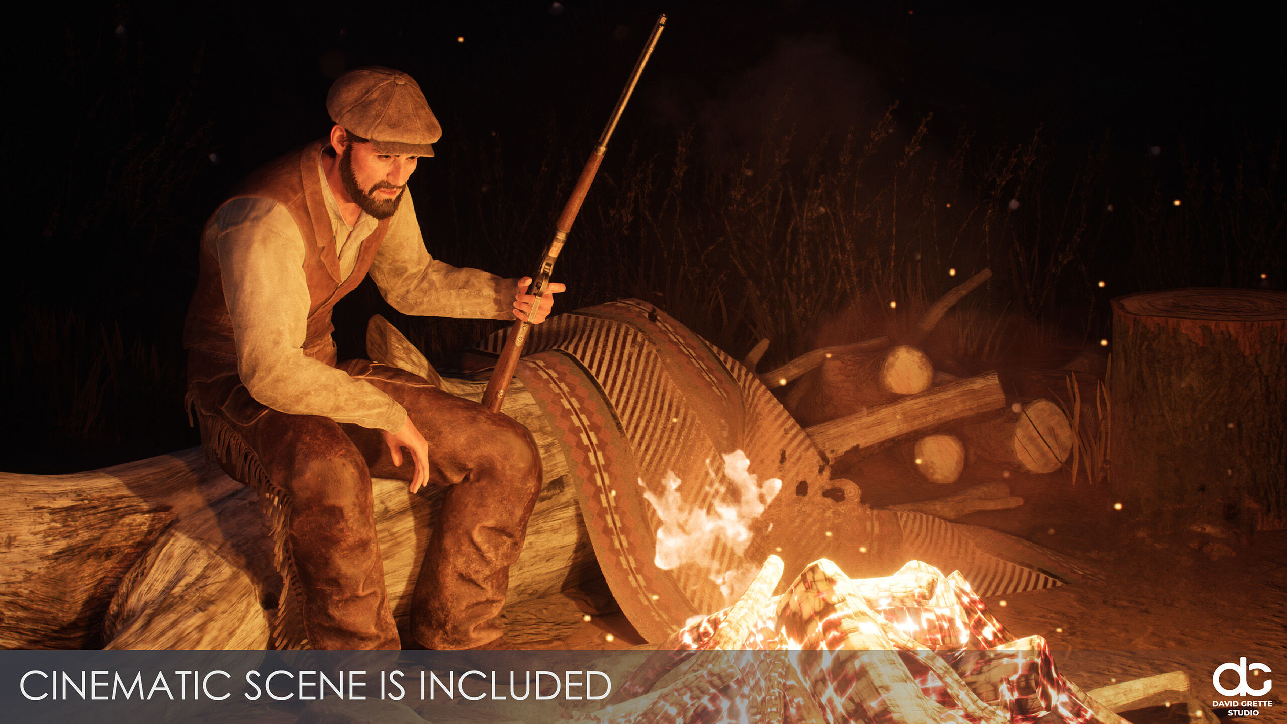 Western Character John - Survival Shooter Cowboy Man Low-poly 3D model_4