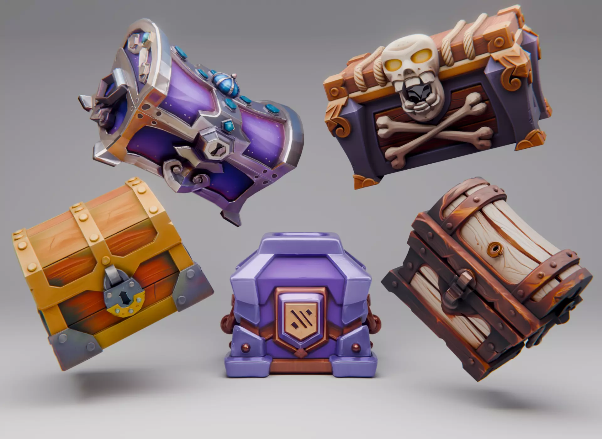 Chest collection fantasy Low-poly 3D model