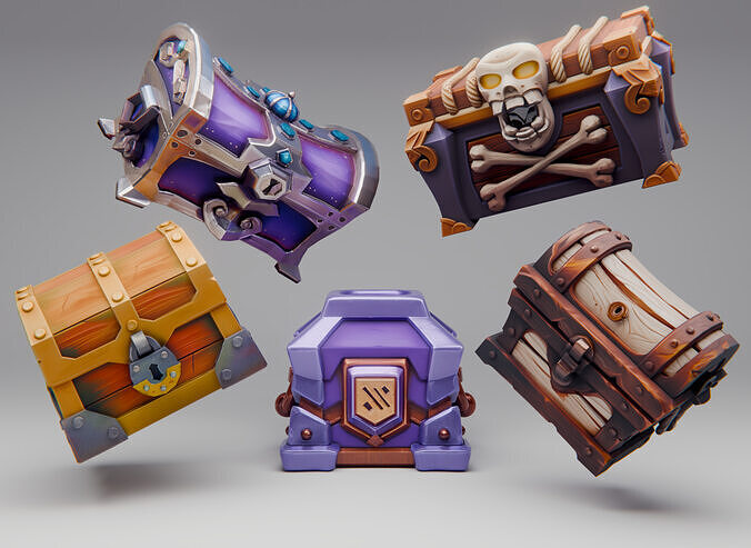 Chest collection fantasy  Low-poly 3D model