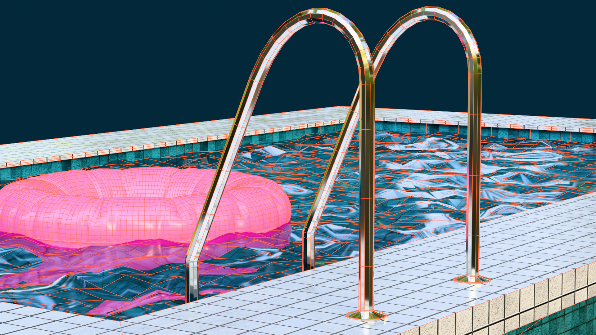 Backyard Pool with Inflatable Ring Free low-poly 3D model_5