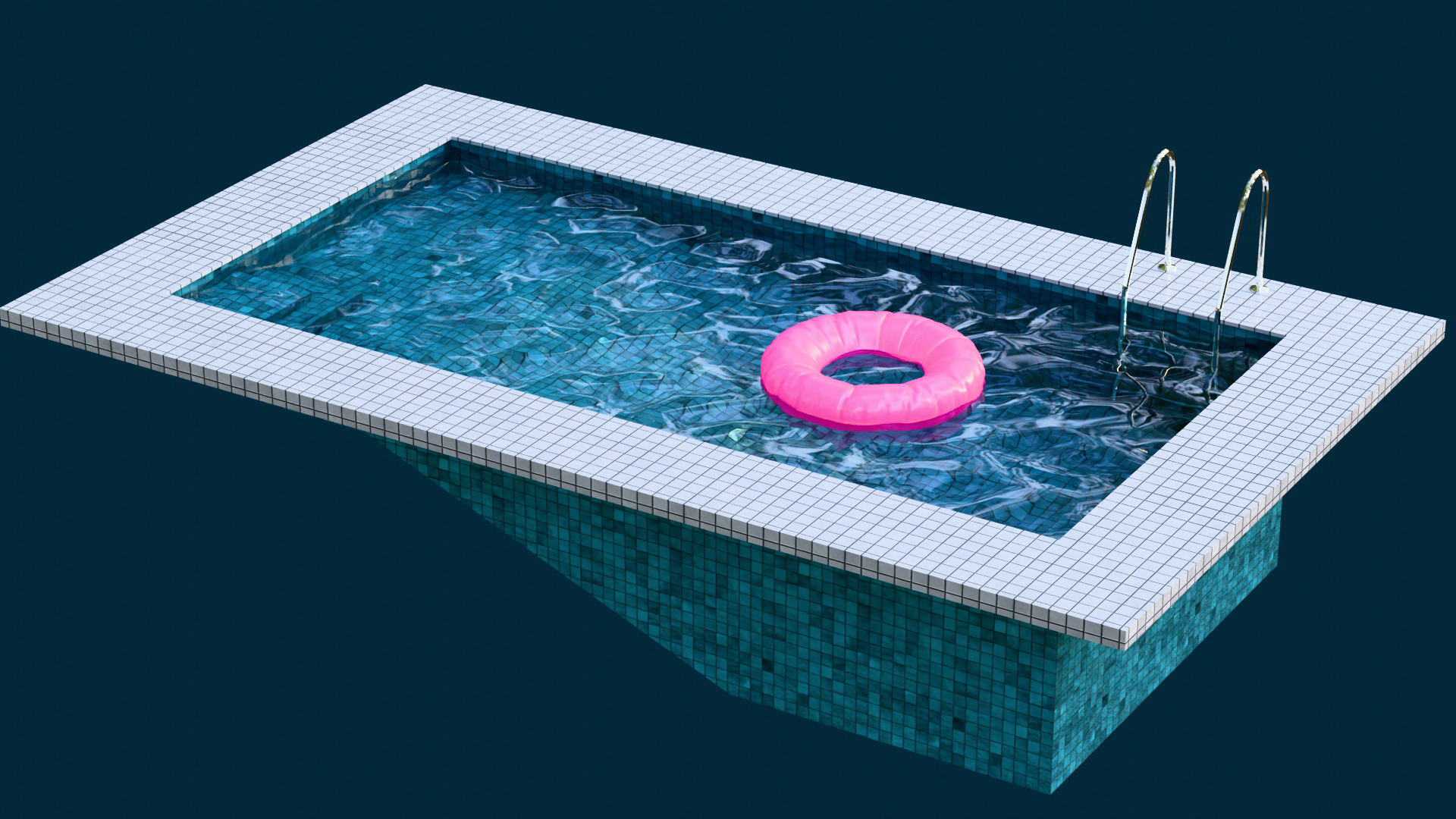 Backyard Pool with Inflatable Ring Free low-poly 3D model_3