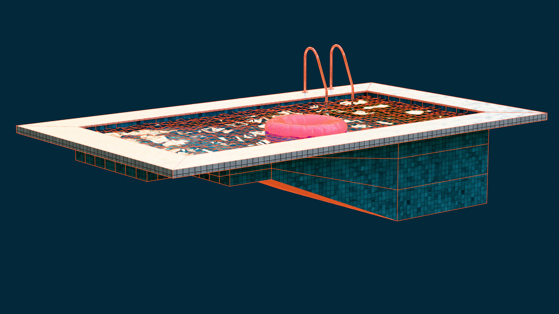 Backyard Pool with Inflatable Ring Free low-poly 3D model_2