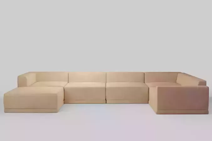 Faible 6-Piece U-Shaped Wheat Performance Velvet Sectional Sofa 3D model