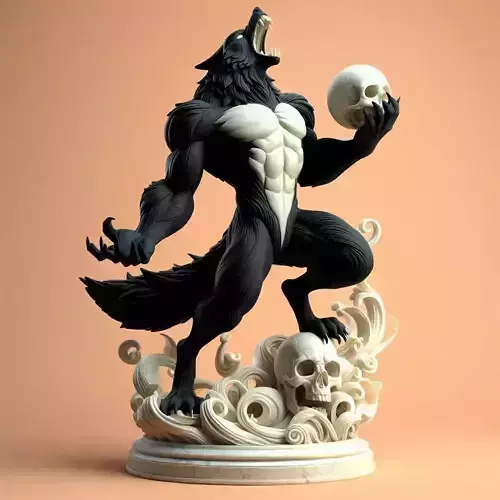849  Ivory Werewolf Howling with Skull  3D Model beast